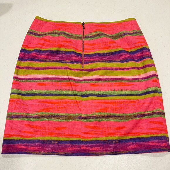 Ann Taylor Skirt 6 Short Lined Pink Purple Green Horizontal Striped Pencil EUC - Picture 6 of 6